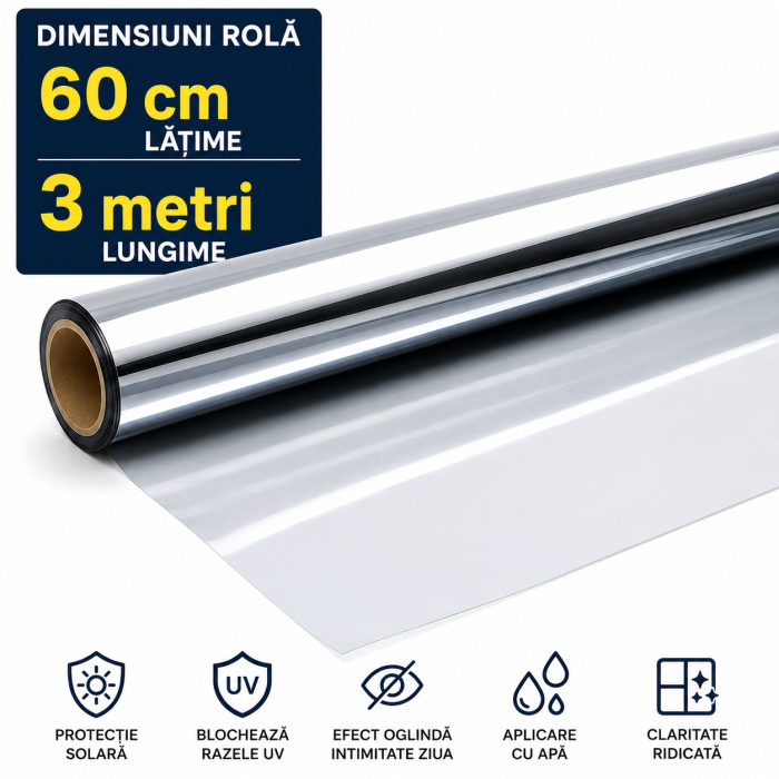 Folie oglindă pentru geamuri 60 x 300 cm cu protecție solară [6]