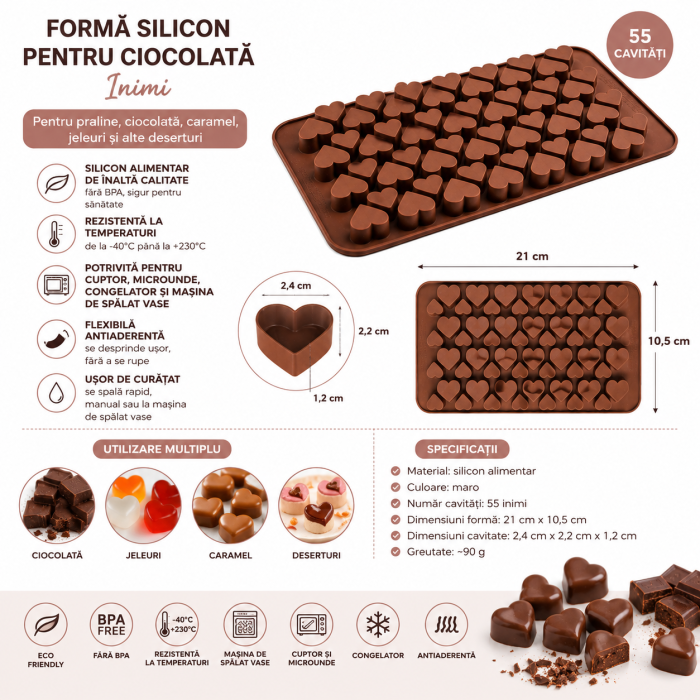 Formă din silicon pentru ciocolată și praline 55 inimioare [3]