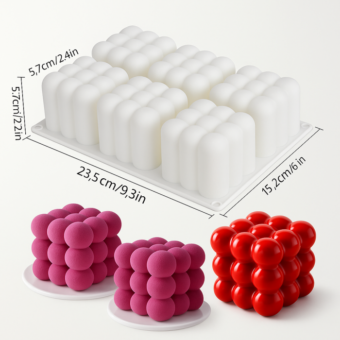 Formă silicon 3D Bubble Cube 6 cavități mousse torturi înghețată lumânări săpunuri [3]