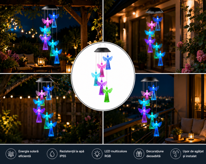 Ghirlandă solară decorativă cu 6 îngerași LED multicolori [7]