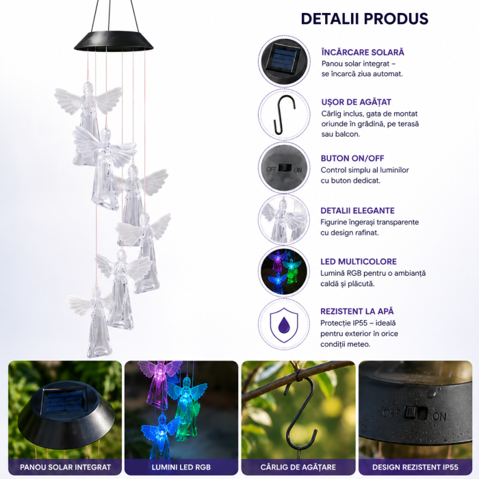 Ghirlandă solară decorativă cu 6 îngerași LED multicolori [6]
