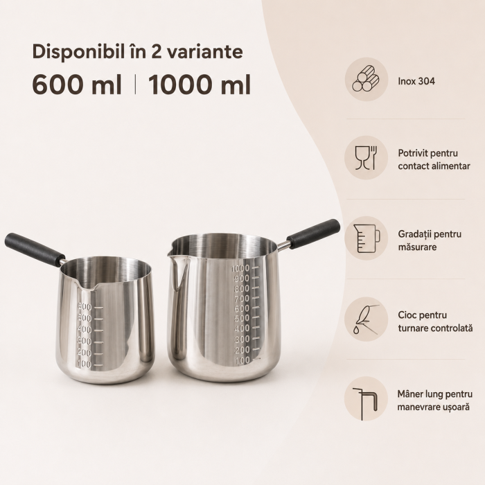 Ibric gradat din inox 304 pentru lapte și cafea 600 ml 1000 ml [2]
