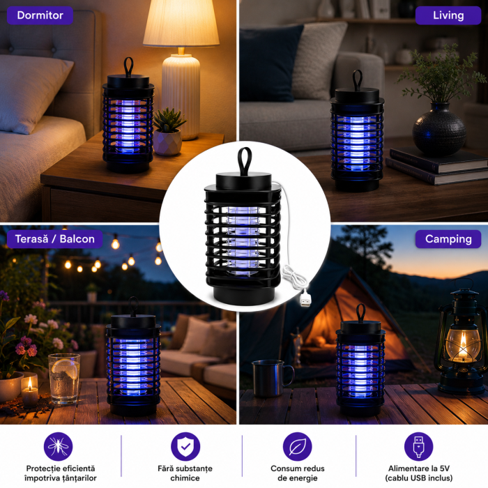 Lampă electrică anti țânțari cu lumină UV și alimentare USB 5V [4]