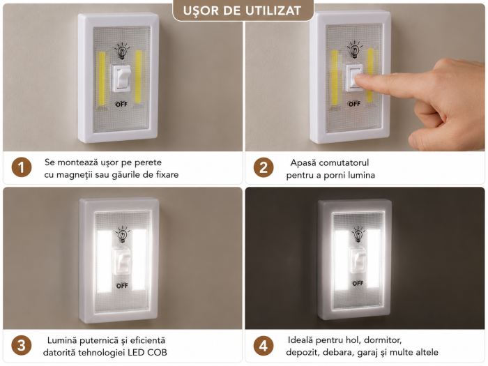 Lampă LED COB tip întrerupător fără fir cu montare magnetică [5]