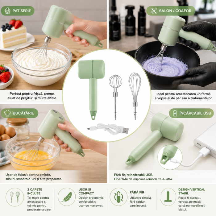 Mixer Electric Reincarcabil USB cu 2 Teluri [2]