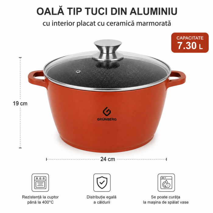 Oală Tip Tuci cu Ceramică Marmorată 7.3L Grunberg GR2008 [2]
