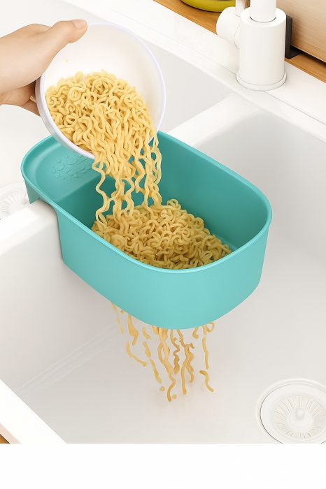 Organizator chiuvetă 2 în 1 cu sită scurgere și suport lateral pentru legume și bureți [2]