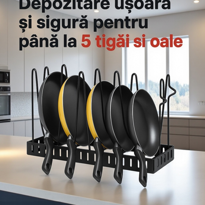 Suport metalic reglabil pentru tigăi și capace – 5 spații [3]