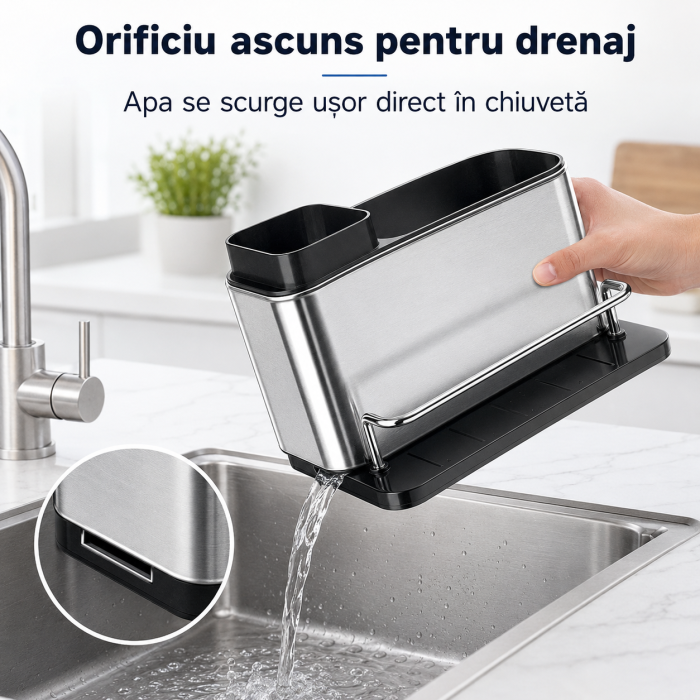 Organizator chiuvetă cu dozator detergent și suport bureți [4]