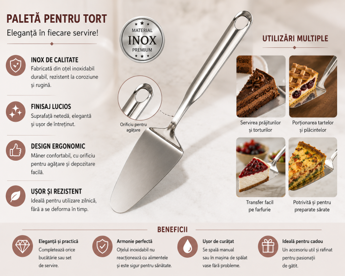 Paletă pentru tort din inox pentru servire prăjituri și tarte [2]
