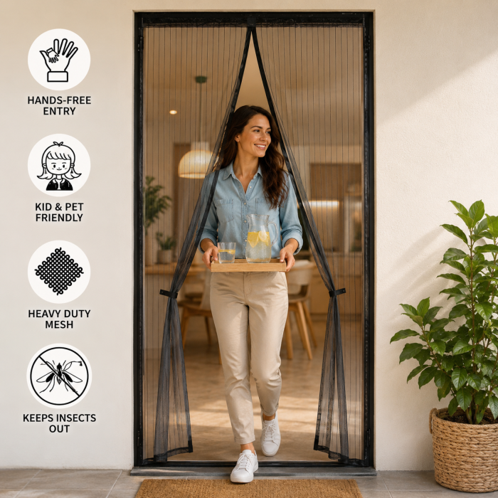Perdea Plasă Anti-Insecte Magnetică pentru Ușă 100x210 cm Neagră [4]