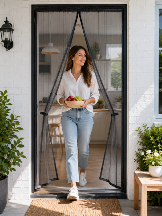 Perdea Plasă Anti-Insecte Magnetică pentru Ușă 100x210 cm Neagră [6]