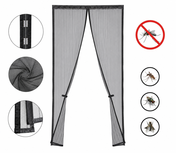 Perdea Plasă Anti-Insecte Magnetică pentru Ușă 100x210 cm Neagră [2]