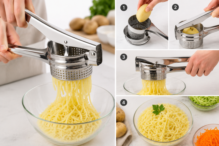 Presă manuală din inox pentru piure și legume fierte [5]