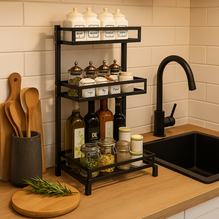 Raft metalic de bucătărie cu 3 nivele pentru condimente și accesorii [3]