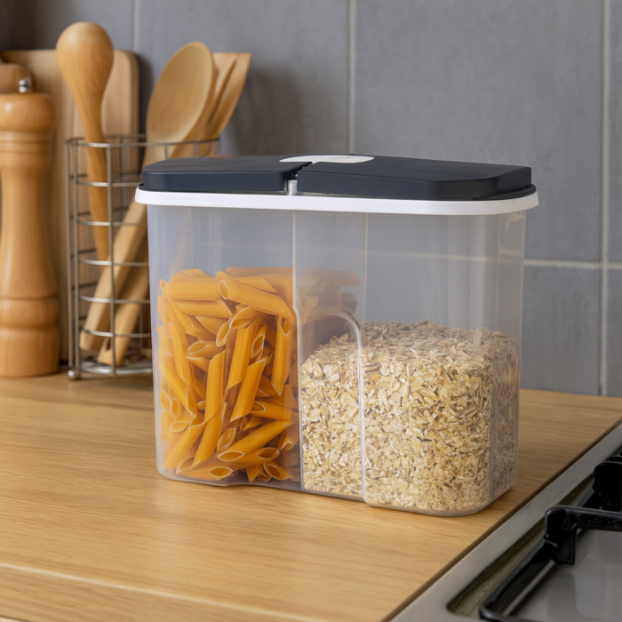 Recipient dublu compartimentat cu capace etanșe pentru alimente uscate [2]