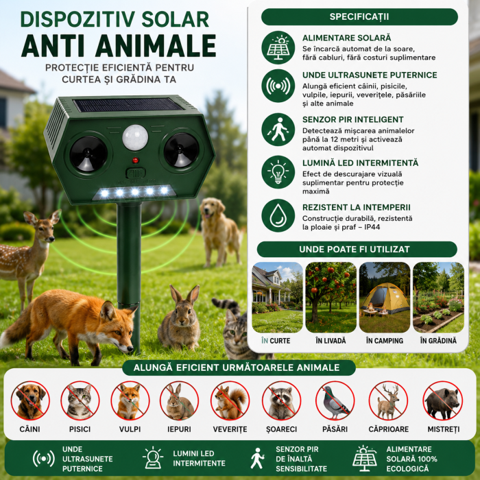 Repelent solar cu ultrasunete pentru animale si daunatori IP44 - magazin-Ieftinica.ro [5]