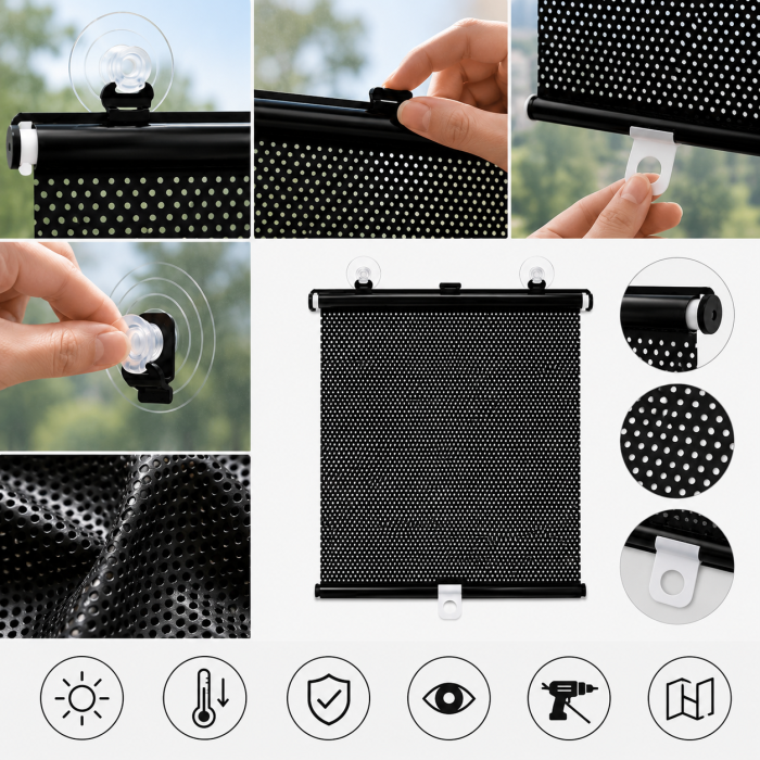 Rulou parasolar retractabil cu ventuze pentru geam auto și casă 45-58-68x125 cm [3]