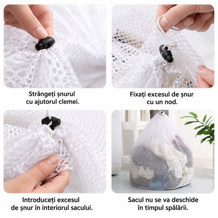 Sac Pentru Spalat Haine Delicate Din Plasa Cu Snur Si Clema Pentru Protectie La Spalare [5]