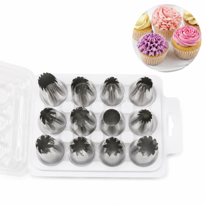 Set 12 duiuri profesionale din inox pentru ornat torturi si prajituri [4]
