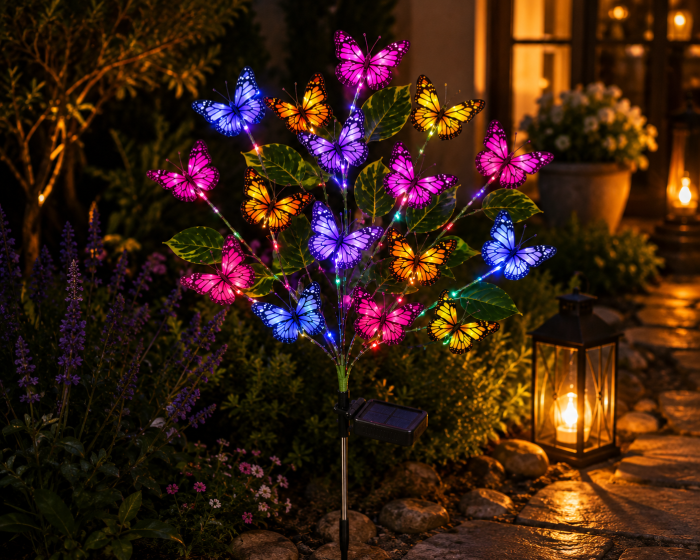 Set 2 lămpi solare decorative cu fluturi pentru grădină, 17 fluturi/lampă [7]