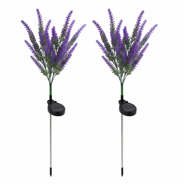 Set 2 Lămpi Solare Decorative pentru Grădină - Spic de Grâu, Lavandă și Flori Galbene [6]
