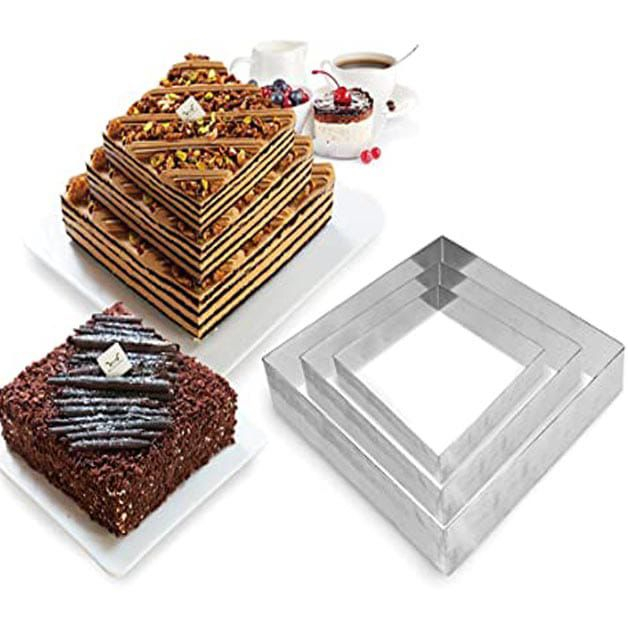 Set 3 Forme Patrate pentru Tort si Prajituri din Inox 16 20 24 cm [3]