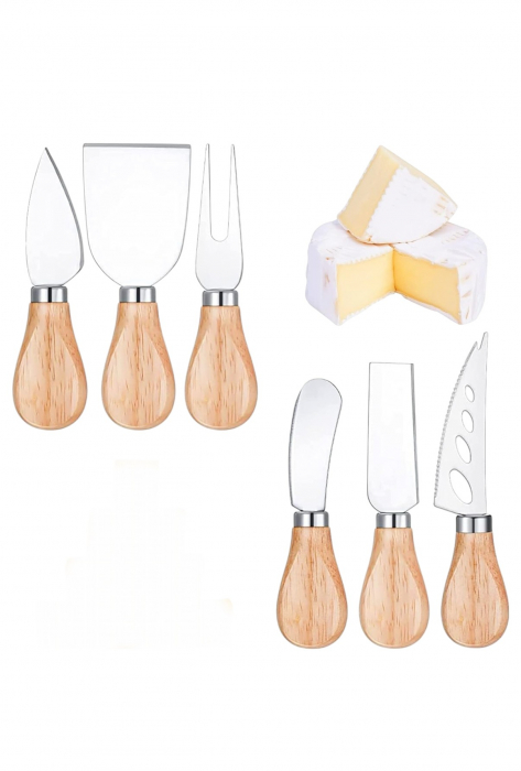 Set 5 ustensile brânzeturi inox lemn cuțite furculiță servire platouri [1]