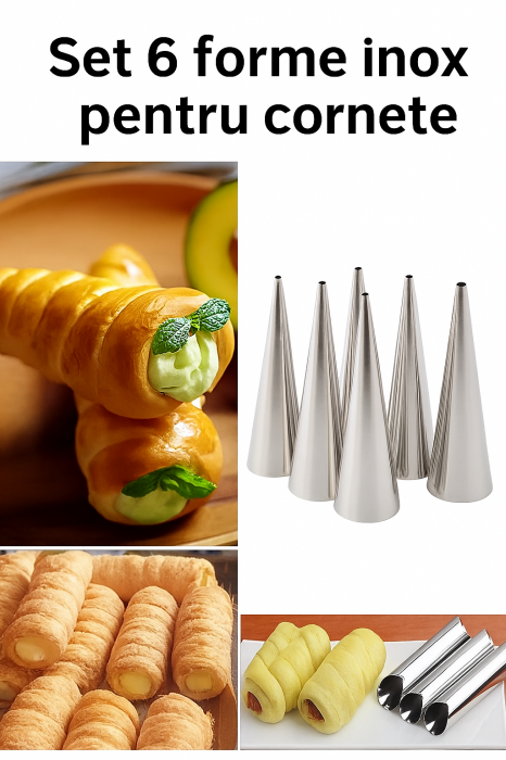 Set 6 forme conice inox pentru cornete patiserie cofetărie reutilizabile [2]