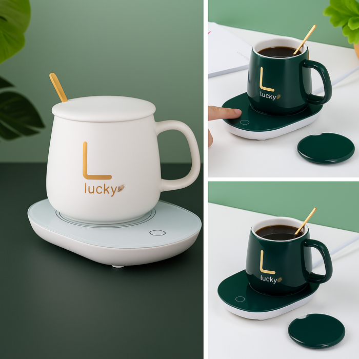 Set cană ceramică 400 ml cu capac, linguriță și plăcuță electrică pentru menținerea temperaturii [6]