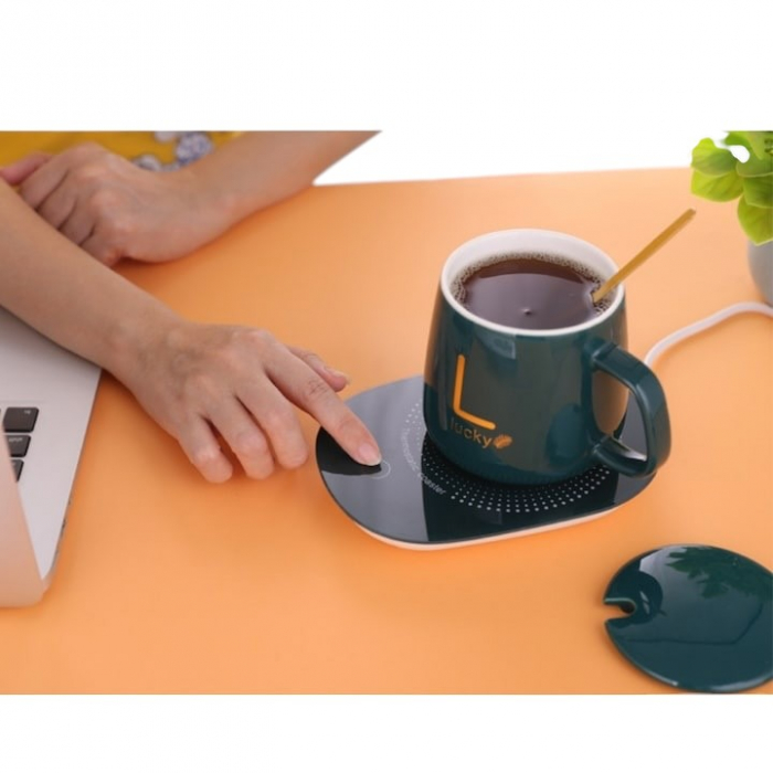 Set cană ceramică 400 ml cu capac, linguriță și plăcuță electrică pentru menținerea temperaturii [2]