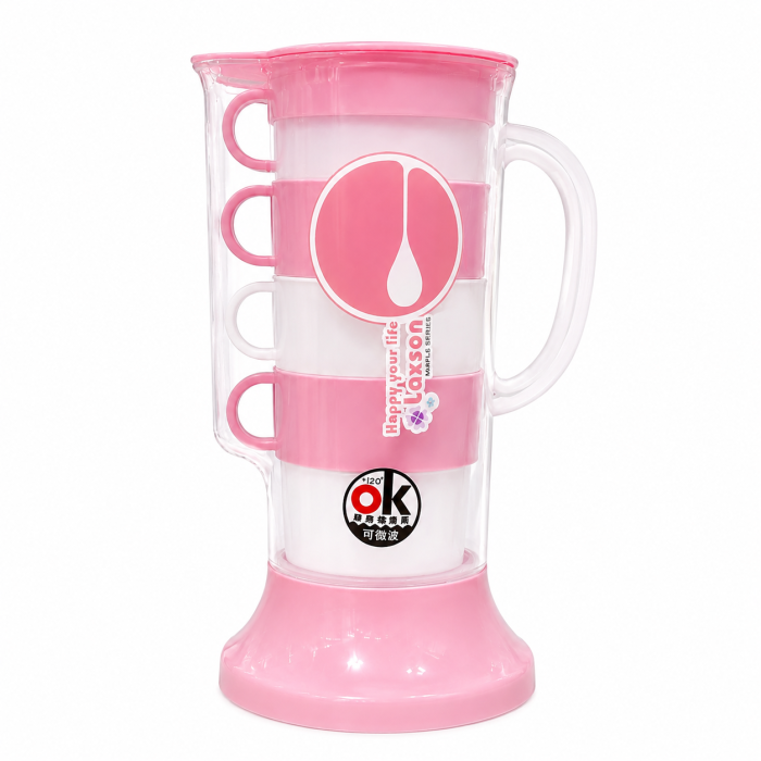 set-carafa-cu-4-cani-pentru-cafea-si-ceai-roz-alb [4]