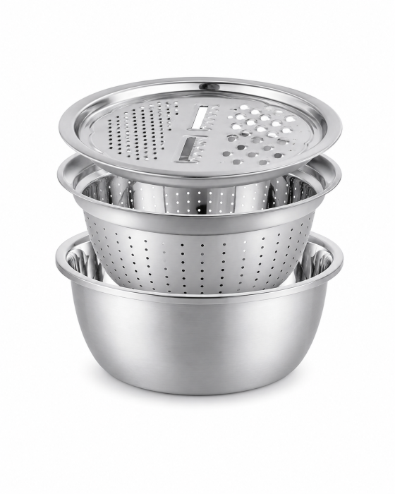 Set multifuncțional inox cu bol, strecurătoare și răzătoare [5]