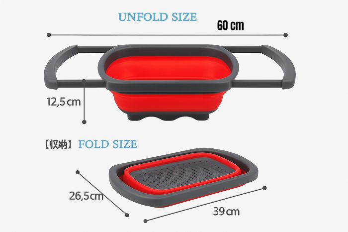 Strecurătoare extensibilă pliabilă silicon roșu 60 cm pentru chiuvetă fructe legume paste [4]