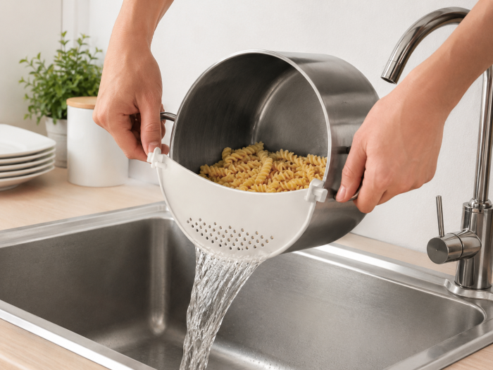 Strecuratoare clipsabila pentru oala si paste 30 cm alb crem [3]