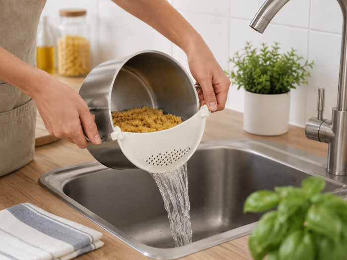 Strecuratoare clipsabila pentru oala si paste 30 cm alb crem [4]