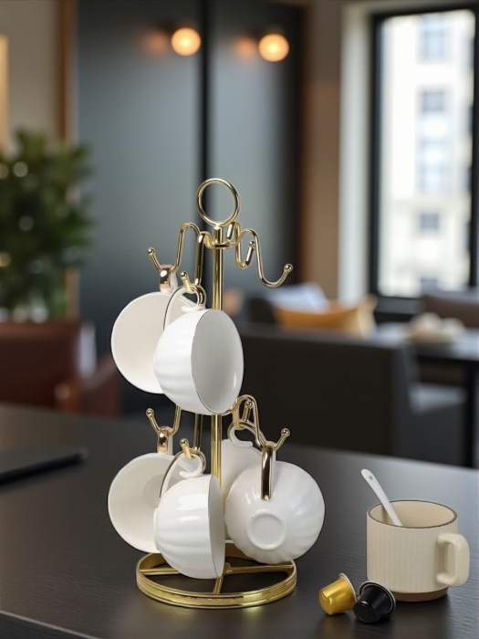 Suport metalic auriu pentru 6 căni de cafea și ceai [5]