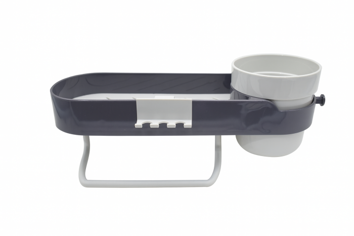 Suport de Perete Multifuncțional pentru Baie cu Tavă, Pahar și Cârlige Laterale [1]