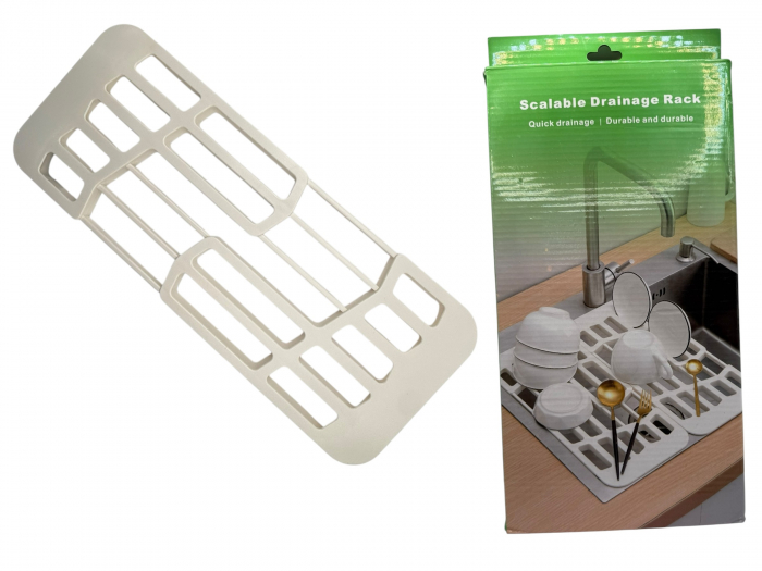 Suport extensibil pentru vase și chiuvetă – scurgător multifuncțional alb [1]