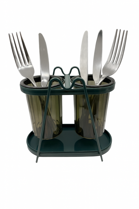 Suport tacâmuri metalic cu pahare plastic – organizator bucătărie 2 compartimente [4]