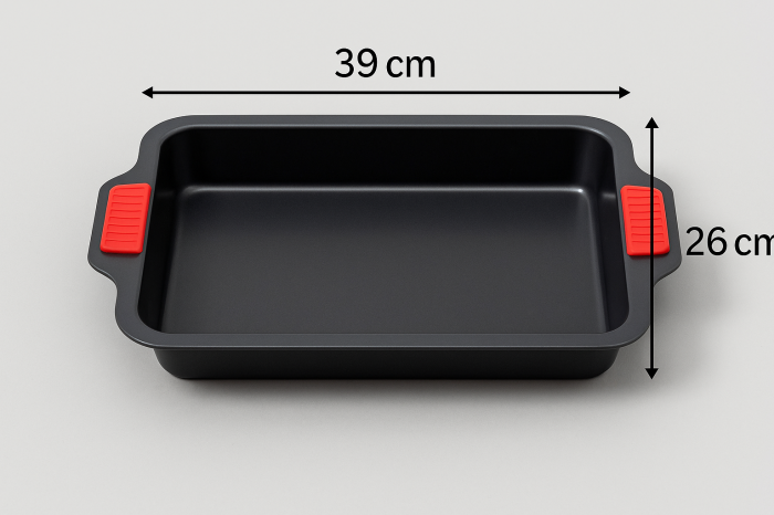 Tavă cuptor 39x26 cm antiaderentă cu mânere silicon roșii pentru fripturi și lasagna [4]
