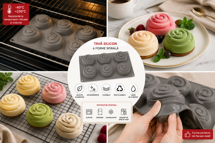 Tavă din silicon cu 6 forme spirală pentru mousse și deserturi [4]