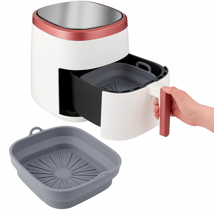 Tavă pătrată din silicon pliabilă pentru air fryer – reutilizabilă, culori disponibile în funcție de stoc [2]