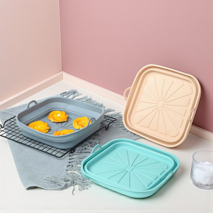 Tavă pătrată din silicon pliabilă pentru air fryer – reutilizabilă, culori disponibile în funcție de stoc [4]