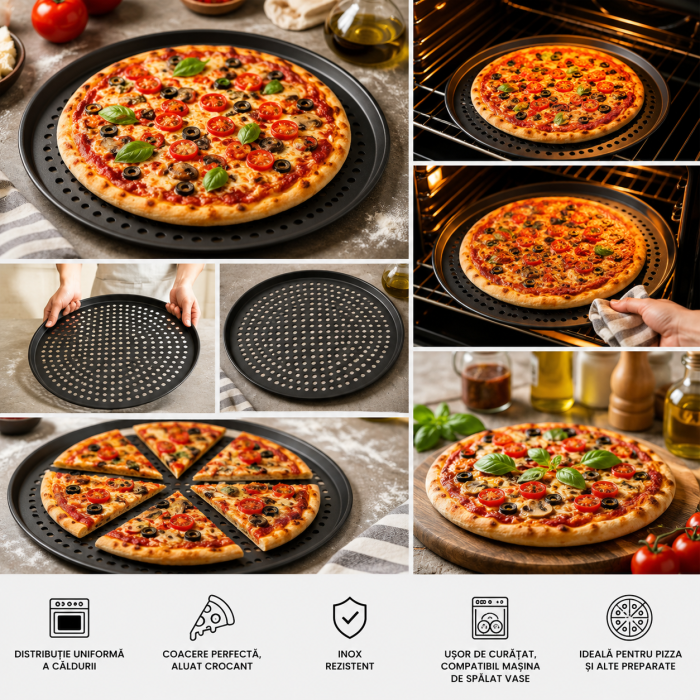 Tavă pizza perforată Ø29 cm din oțel carbon antiaderent pentru blat crocant [4]