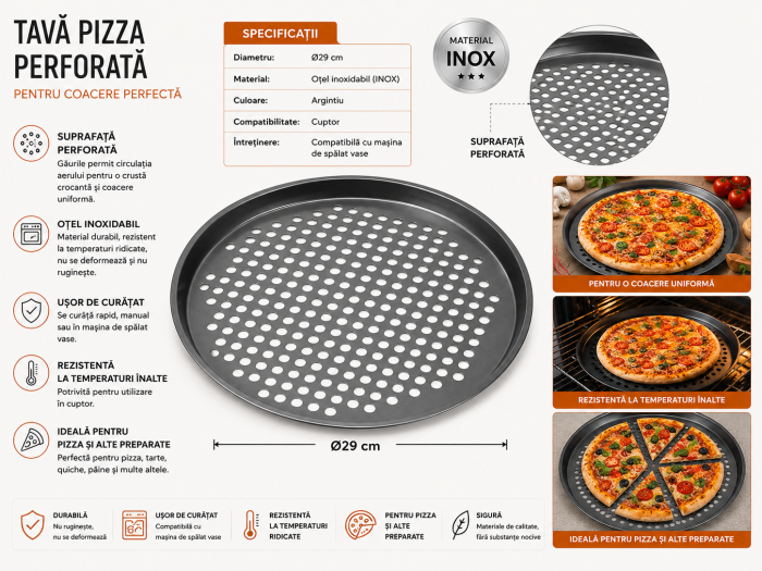 Tavă pizza perforată Ø29 cm din oțel carbon antiaderent pentru blat crocant [3]
