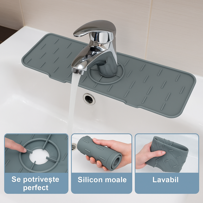 Tăviță silicon chiuvetă – protecție robinet și scurgere apă [5]