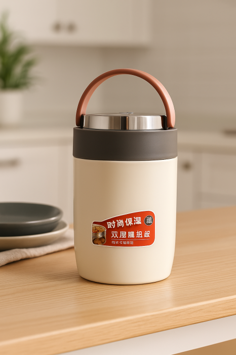 Termos alimentar inox 2 compartimente păstrare mâncare caldă rece birou școală picnic [4]