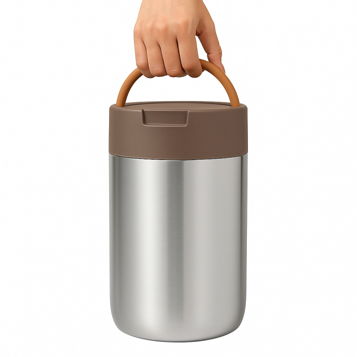 Termos alimentar inox 2 compartimente păstrare mâncare caldă rece birou școală picnic [2]