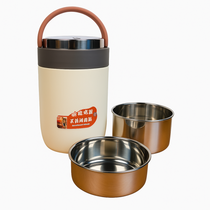 Termos alimentar inox 2 compartimente păstrare mâncare caldă rece birou școală picnic [3]